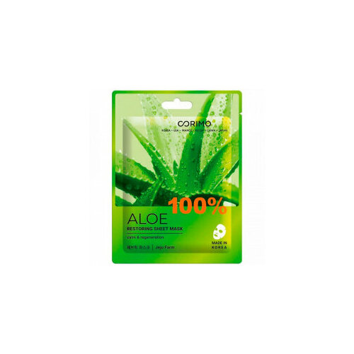 Тканевая маска для лица Corimo 22г Восстановление 100% ALOE corimo тканевая маска для лица лифтинг 100 % collagen 22г 10 шт