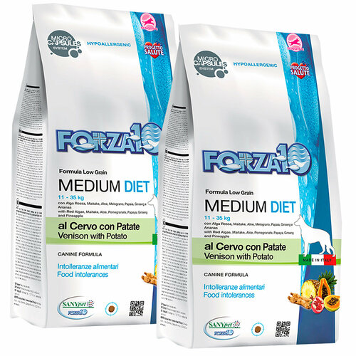 FORZA10 DOG MEDIUM DIET монобелковый для взрослых собак средних пород при аллергии с олениной и картофелем (12 + 12 кг)