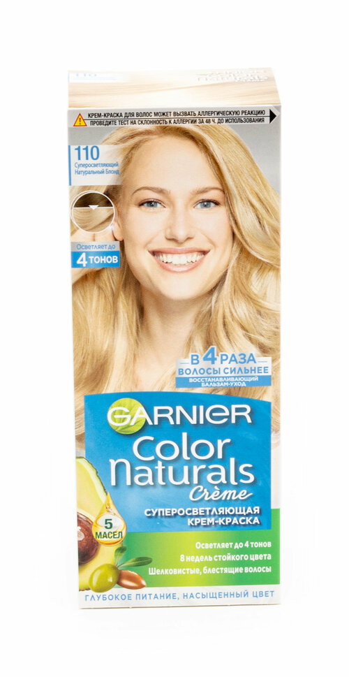 Гарньер Color Naturals Крем-краска для волос стойкая тон 110 суперосветляющий натуральный блонд с маслами оливы, авокадо, ши, клюквы и арганы 112мл