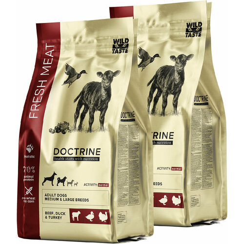 DOCTRINE ADULT DOG MEDIUM & LARDGE BREEDS BEEF, DUCK & TURKEY беззерновой для взрослых собак средних/крупных пород индейка/говядина/утка (3 + 3 кг)