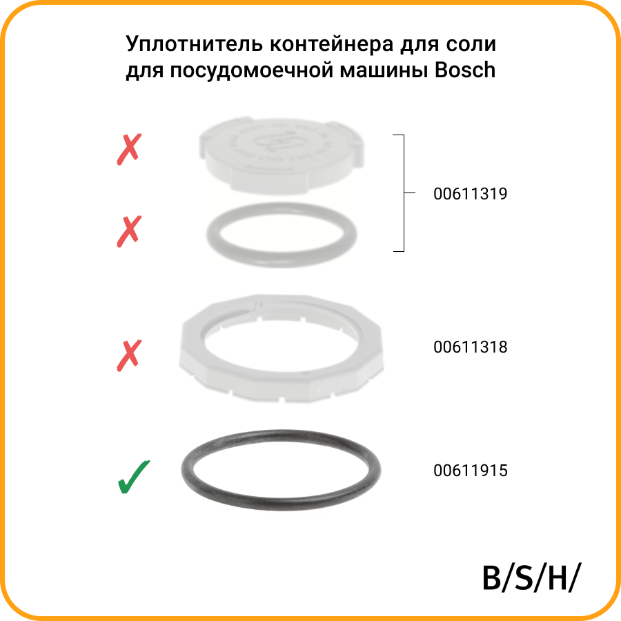 Уплотнитель для контейнера соли для посудомоечных машин и кухонных машин Bosch