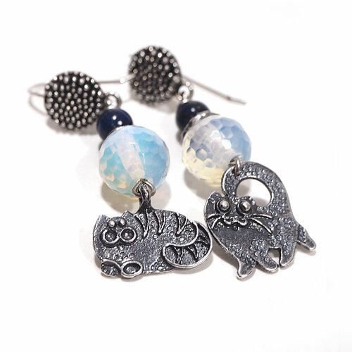 Серьги Милор Ля-мурр, лазурит, металл, опал синтетический, размер 58 мм, серебряный, голубой