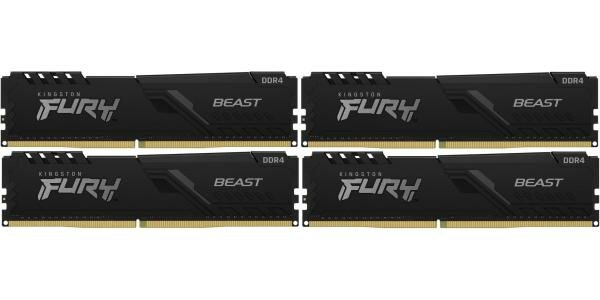 Оперативная память для компьютера 32Gb (4x8Gb) PC4-25600 3200MHz DDR4 DIMM CL16 Kingston Fury Beast KF432C16BBK4/32