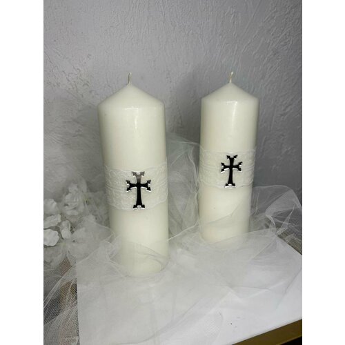 Свечи на крещение. Крестильный набор свеч. Свечи столбиком 21*7. с декором 2 шт.