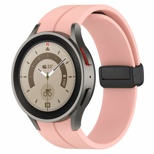Силиконовый ремешок для Samsung Galaxy Watch 4/5/6, L, черная застежка, розовый