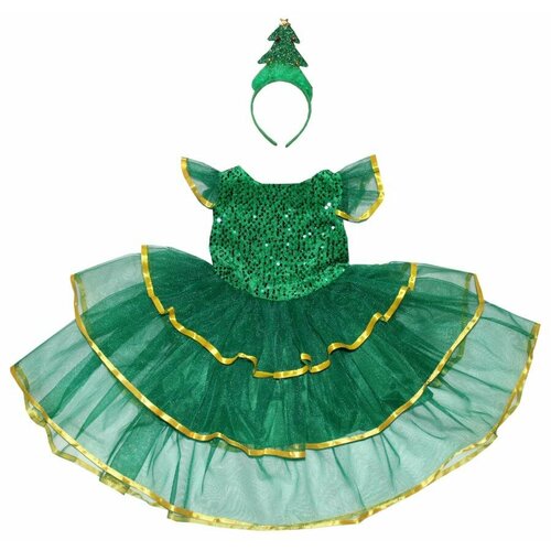 Карнавальный костюм детский Зеленая ёлочка с блесками и желтой ленточкой LU1710-3 InMyMagIntri 98-104cm