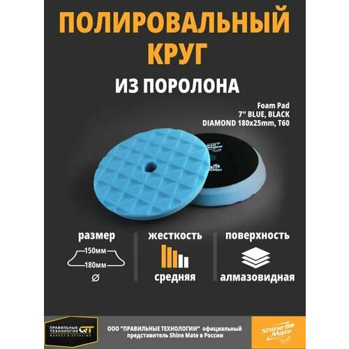 Полировальный круг средний Shine Mate blue 180/150x25mm T60