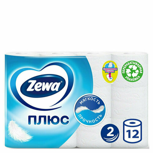 Бумага туалетная Zewa Плюс 2-слойная белая 12 рулонов в упаковке, 200600 туалетная бумага zewa плюс белая двухслойная 3 уп 4 рул