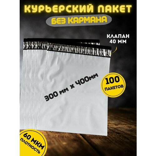 Курьерский пакет без кармана, почтовый-пакет, сейф-пакет, 300*400+40 мм, 100 штук, 60 мкм