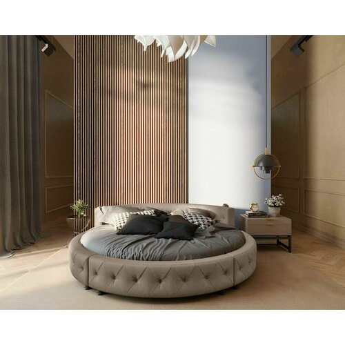 Двуспальная кровать 200 Maestro круглая с мягким изголовьем велюр серый 60500₽