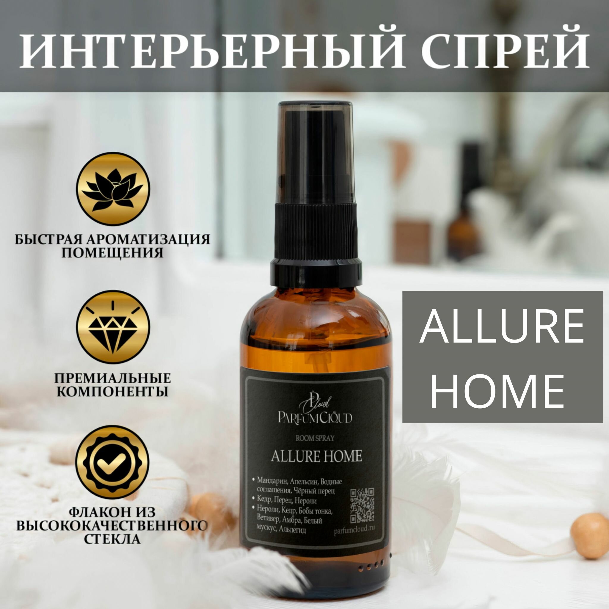 "Allure Home" Парфюмерный спрей для текстиля, ароматизатор для дома, офиса, автомобиля от ParfumCloud, парфюм интерьерный