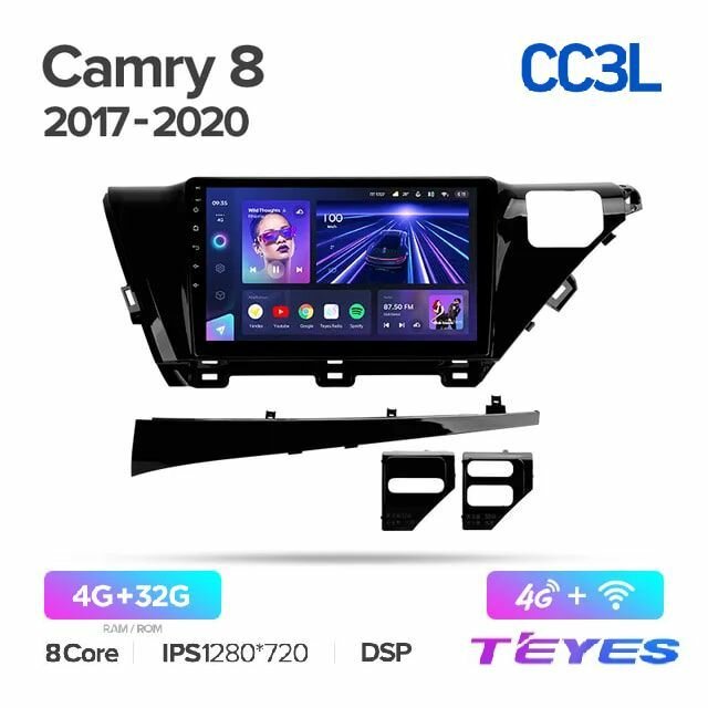 Магнитола Toyota Camry 8 XV70 2017-2020 Teyes CC3L 4/32GB, штатная магнитола, 8-ми ядерный процессор, IPS экран, DSP, 4G, Wi-Fi, 2 DIN