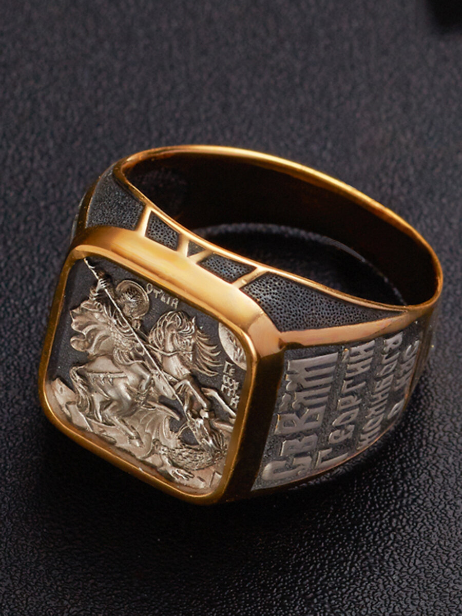Кольцо обручальное Angelskaya925 Перстень "Георгий Победоносец" кольцо печатка серебро 925, серебро, 925 проба, чернение, золочение