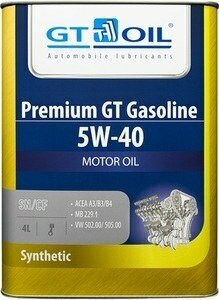 Масло моторное 5w40 gt oil 4л синтетика premium gt gasoline