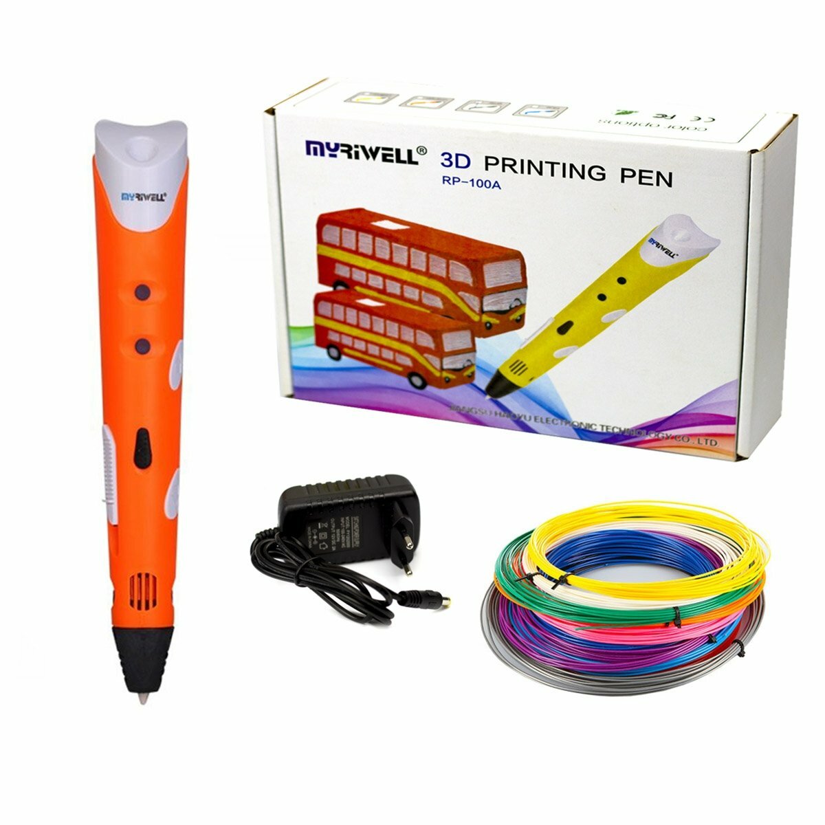 Myriwell Ручка 3D Myriwell RP100A, пластик ABS - 3 цвета, оранжевая, картонная упаковка