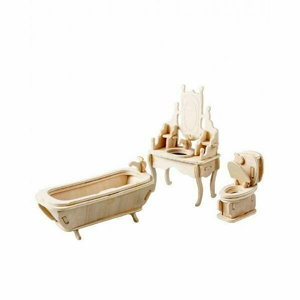 Сборная деревянная модель Wooden Toys Мебель для кукол Ванная комната - фото №8