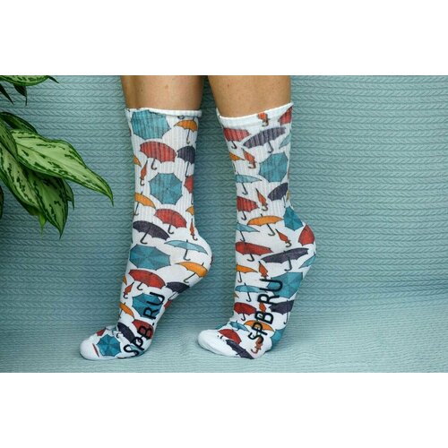 фото Носки cotton print, размер 41/45, белый, оранжевый, желтый, синий хлопковые cotton print