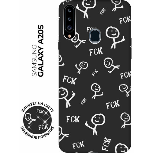 Матовый чехол Fck Pattern W для Samsung Galaxy A20s / Самсунг А20с с 3D эффектом черный матовый чехол fck pattern w для samsung galaxy s20 самсунг с20 с 3d эффектом черный