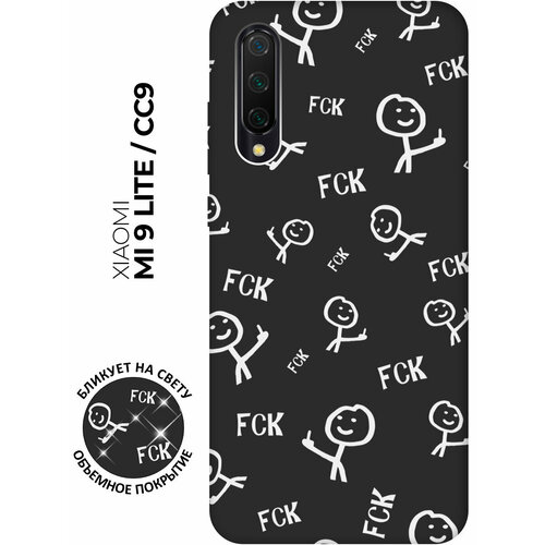 Матовый чехол Fck Pattern W для Xiaomi Mi 9 Lite / CC9 / Сяоми Ми 9 Лайт / Ми СС9 с 3D эффектом черный матовый чехол snowboarding w для xiaomi mi 9 lite cc9 сяоми ми 9 лайт ми сс9 с 3d эффектом черный