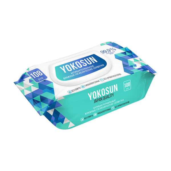 Антибактериальные влажные гигиенические салфетки YokoSun, 108 шт.