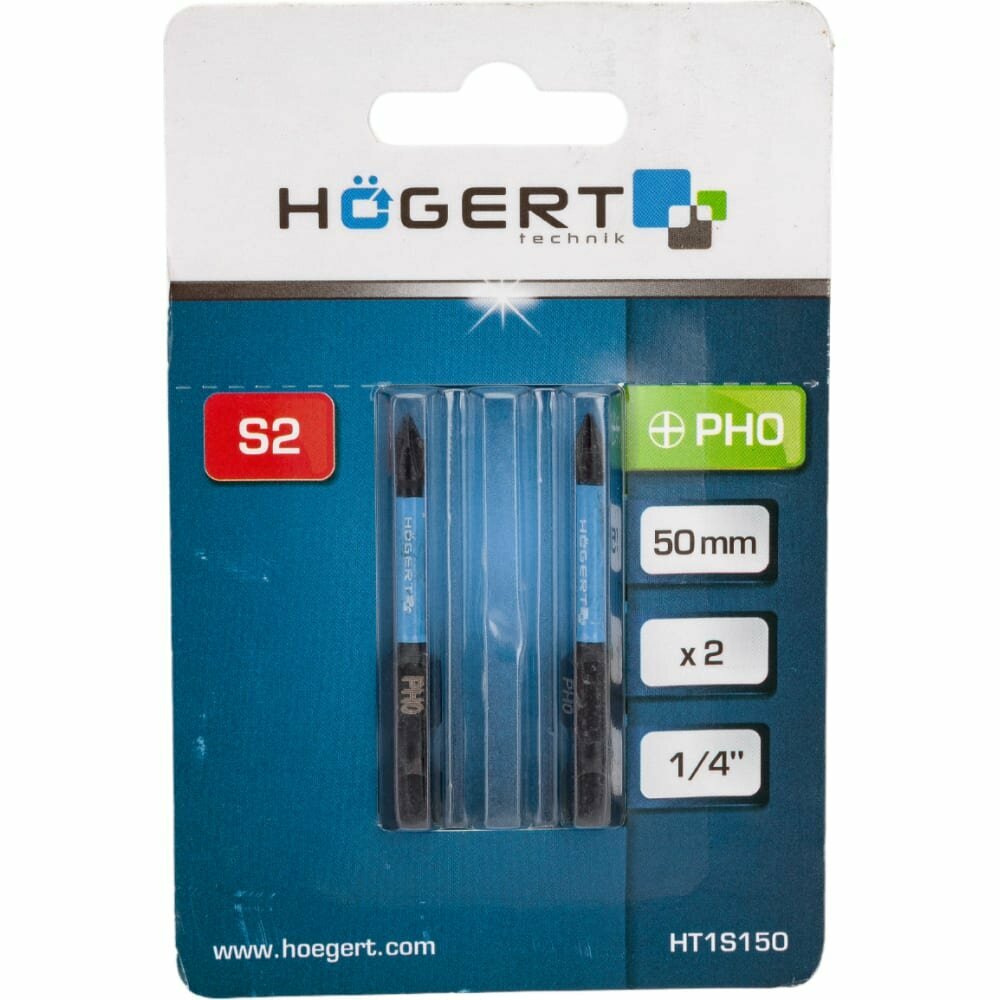 Биты ударные PH0, 50 мм, сталь S2, 2 шт HOEGERT TECHNIK HT1S150