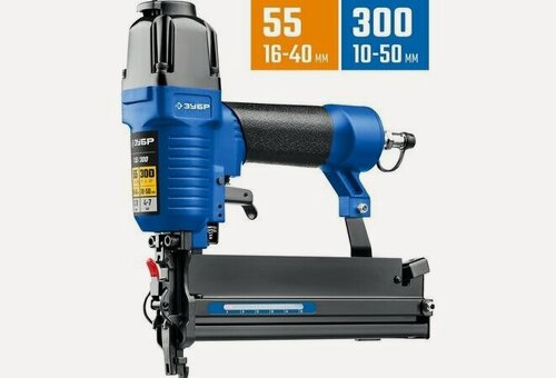 Изображение товара Пневматический нейлер-степлер (гвозде/скобозабиватель) 2-в-1 ЗУБР Т55/300, скобы тип 55 (16-40мм) и гвоздей 300 (10-50 мм), Профессионал