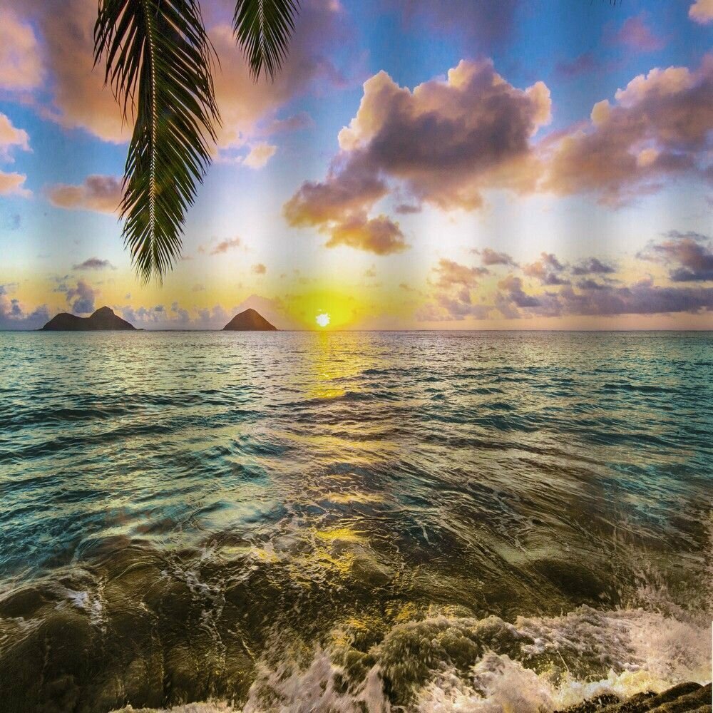 Шторка в ванную комнату BRIMIX 02-16, фотопечать морской закат 180x200