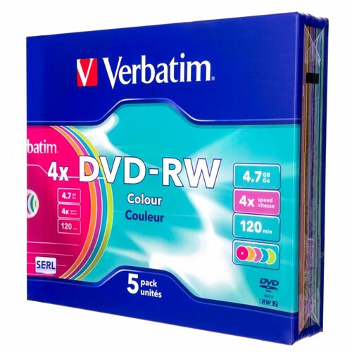 Диск VERBATIM DVD-RW 4.7GB 4x SL/5 Color