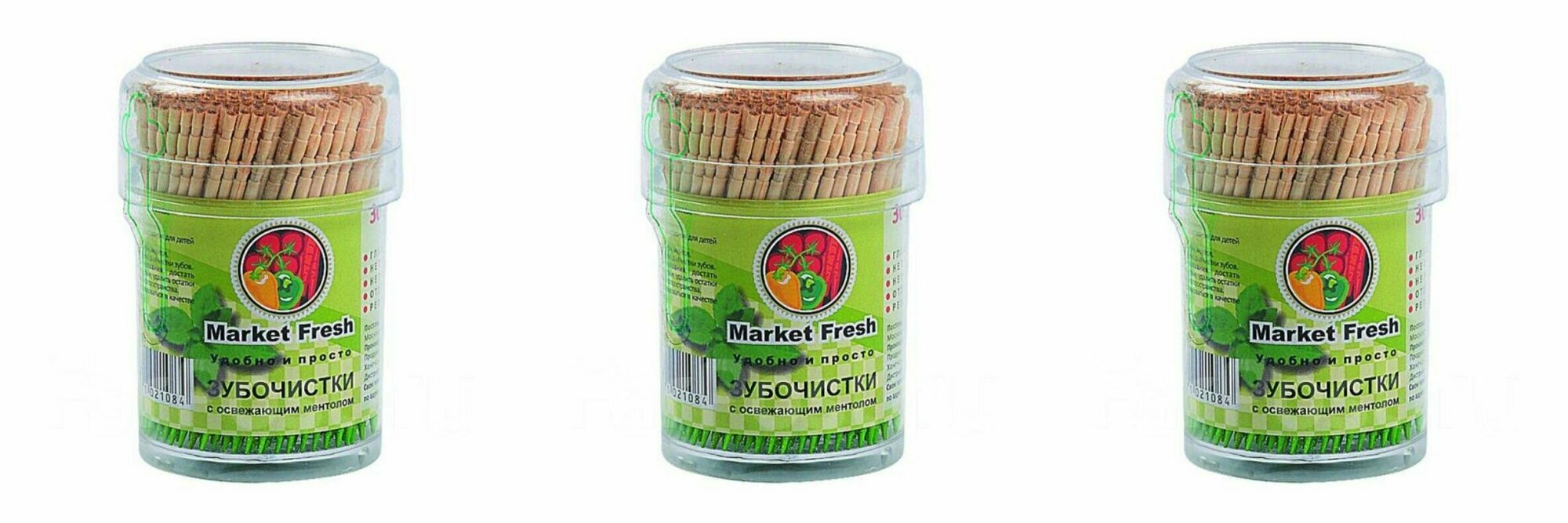 Market Fresh Зубочистки деревянные с освежающим ментолом, 300 шт, 3 уп /