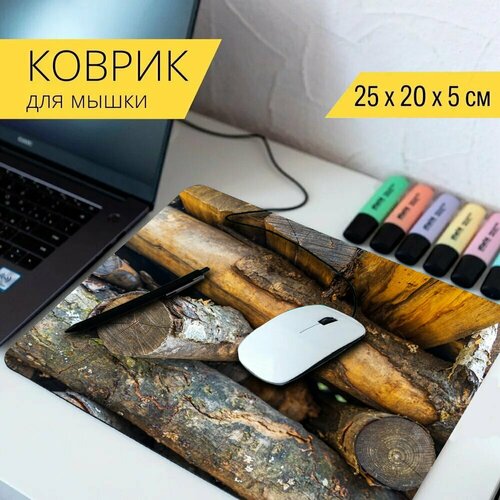 Коврик для мыши с принтом Древесина, дрова, куча 25x20см.