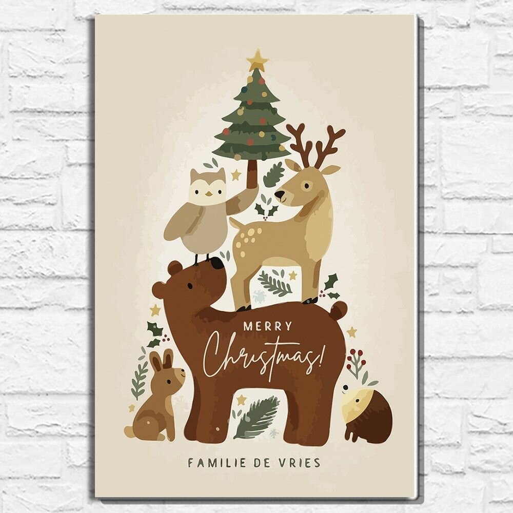Картина по номерам на холсте новый год рождество (зима, лес, медведь, олень, звери, елка) - 12996 40х60