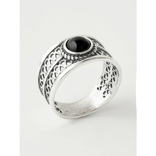 Кольцо Shine & Beauty, агат, размер 17.5, серебряный, черный