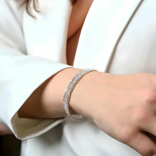 Браслет diSat, искусственный камень, бисер, стекло, серебристый