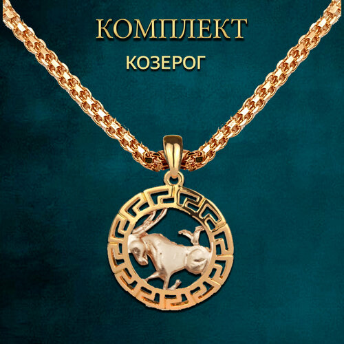Комплект бижутерии Козерог знак зодиака подвеска кулон на шею для мужчин и женщин + цепочка 60 см: цепь, подвеска, размер колье/цепочки 60 см, золотистый