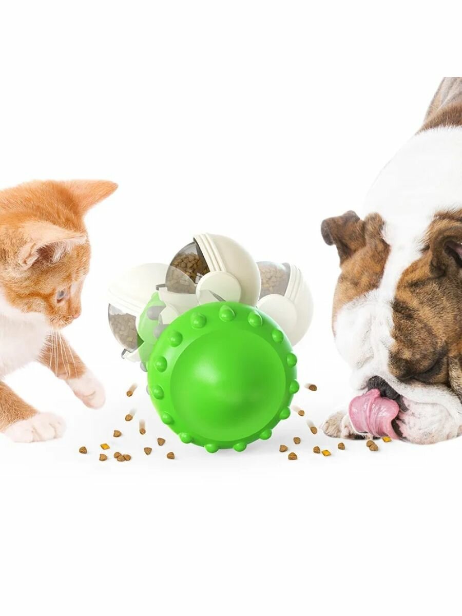 Игрушка-кормушка для кошек и собак на колесах (зеленая) - фотография № 6