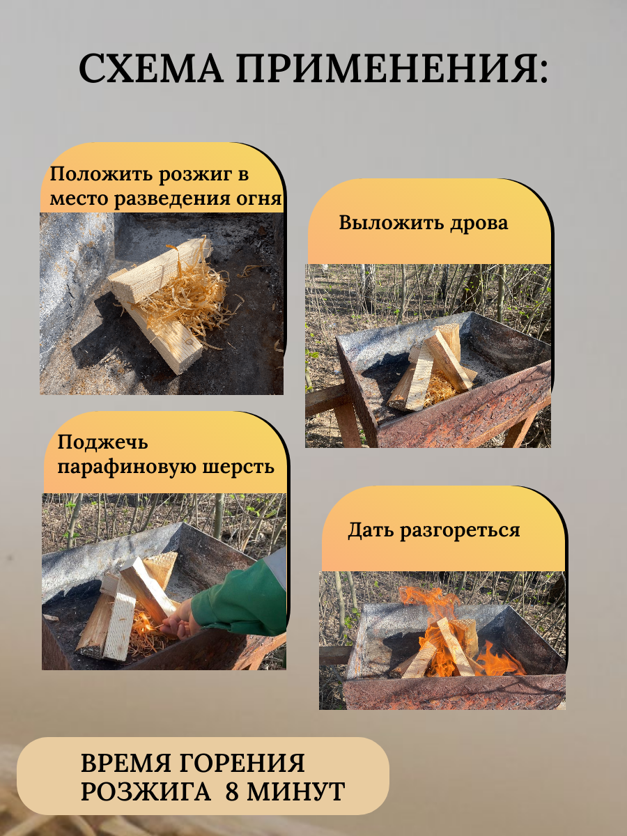 Средство для розжига угля, дров экопламя / Древесный розжиг для мангала, гриля, барбекю 500 грамм