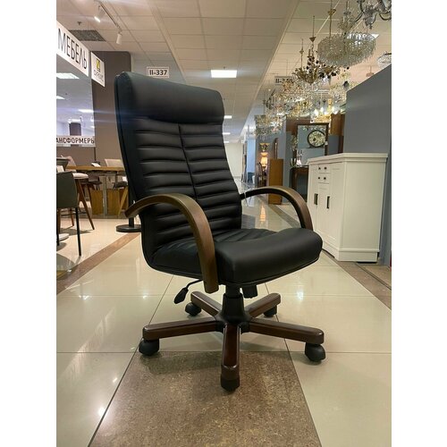Кресло руководителя - Орион кожа премиум класса черный / дерево
