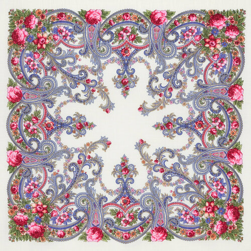 Платок Павловопосадская платочная мануфактура,89х89 см, розовый, белый павловопосадский платок 10547 1 б