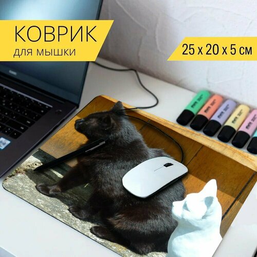 Коврик для мыши с принтом Кошки, кошка, чернить 25x20см. коврик для мыши с принтом кошка лампа кошки 25x20см