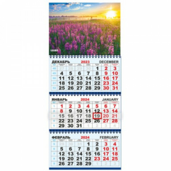 Календари квартальные КТ (в упаковке) Полевые цветы КТ-24-177