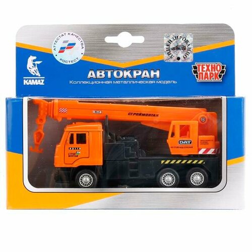 Машина металл KAMAZ кран, 12 см, двери, подвиж. дет, инерц, кор. Технопарк