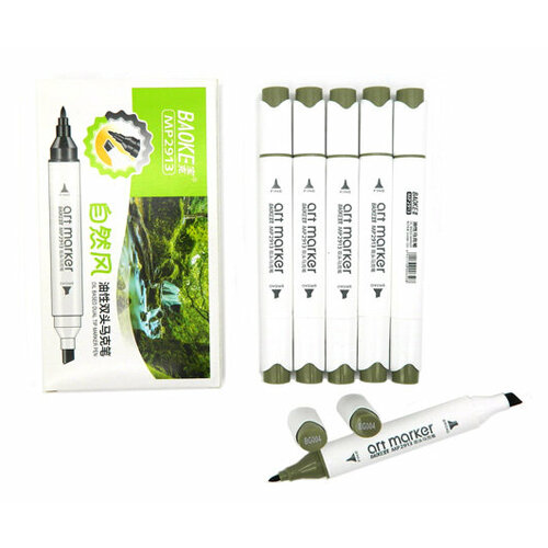 Скетч-маркер CC-22/BG004 BAOKE коричнево-зеленый Овальный 2х ст (острый+ скош) (6/6/6)