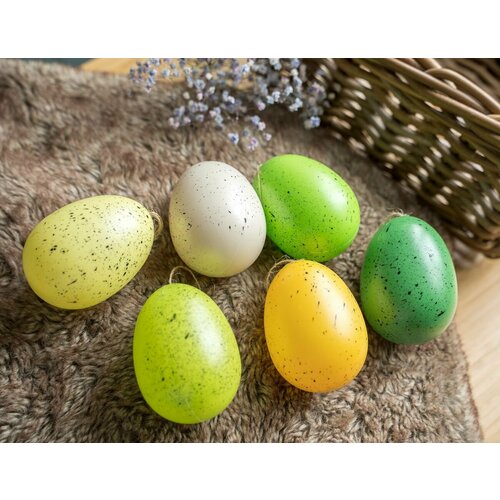 Декоративные пасхальные яйца уютная крапинка жёлтые зелёные и кремовые 9 см упаковка 6 шт Kaemingk 829182 2220₽