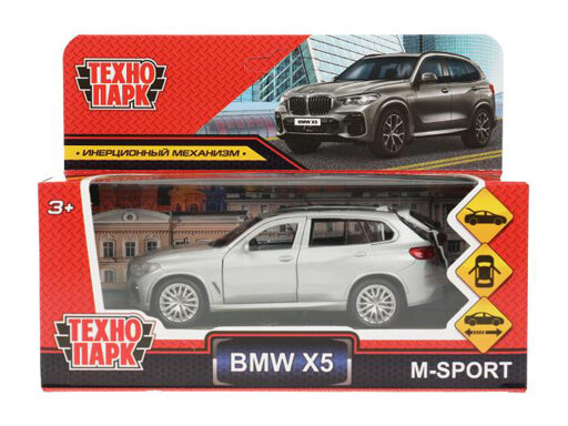 359074 Машина металл BMW X5 M-SPORT 12 см, двери, багаж, инерц, серебр, кор Технопарк в к.2*36шт