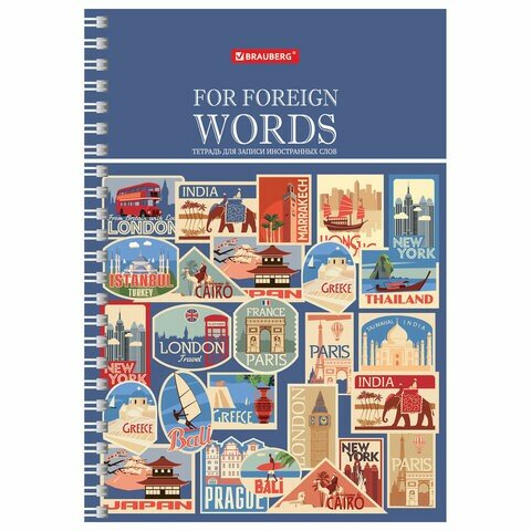 Тетрадь-словарь для записи иностранных слов А5 48 л, гребень, клетка, BRAUBERG, 403563