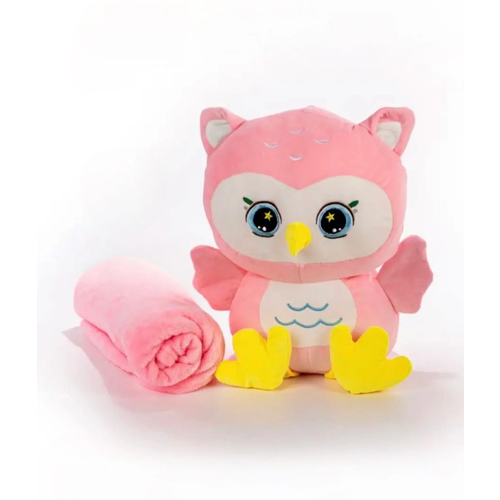 Мягкая игрушка сова / Игрушка сова с пледом / Сова розовая SUPERNOWA
