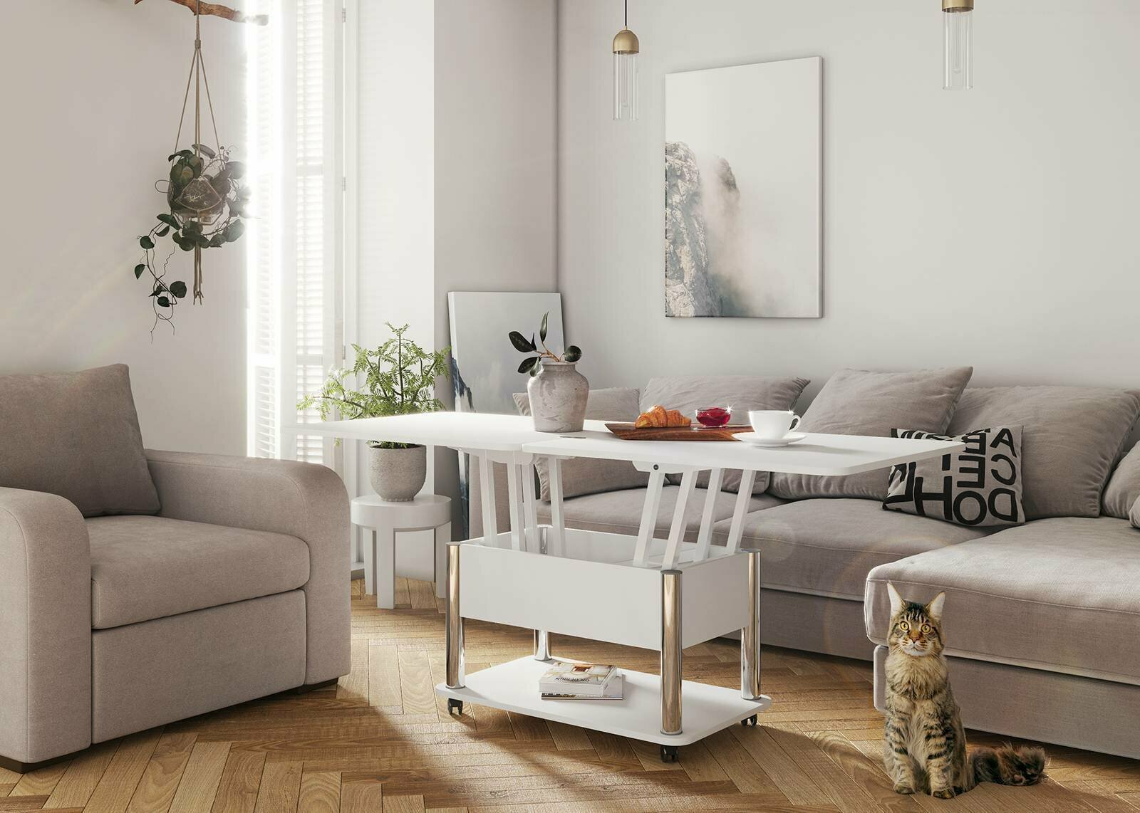 фото Журнальный стол-трансформер Форвард-мебель Дебют 3/белый, ножки хром