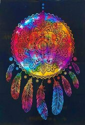 Гобелен хлопковый (панно, покрывало) из Индии разноцветный. "Ловец снов". Размер 120см на 80см #4