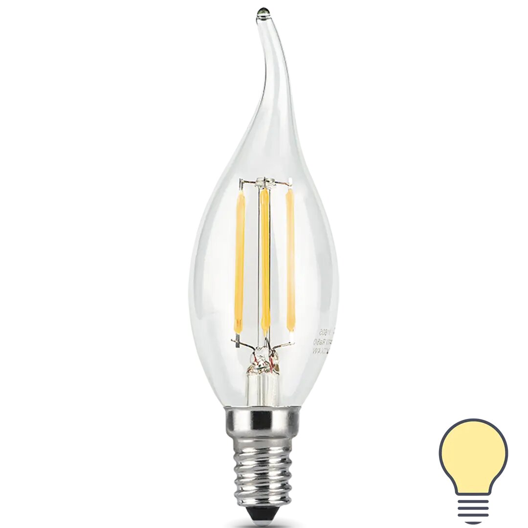 Лампа светодиодная Gauss филаментная E14 220 В 5 Вт свеча на ветру прозрачная 420 лм тёплый белый свет