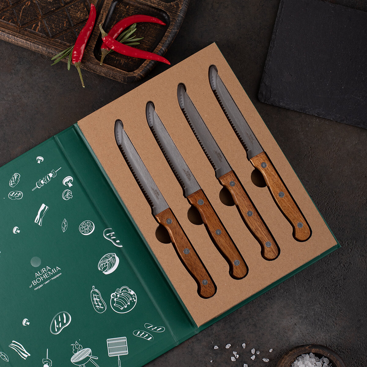Набор ножей для стейков в подарочной упаковке, 4 предмета